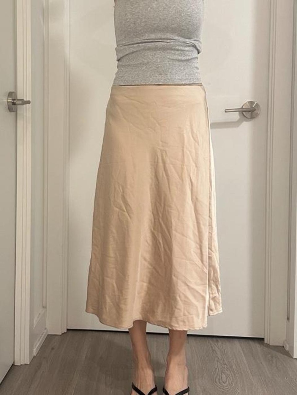 Women's Beige Midi A-Line Skirt
